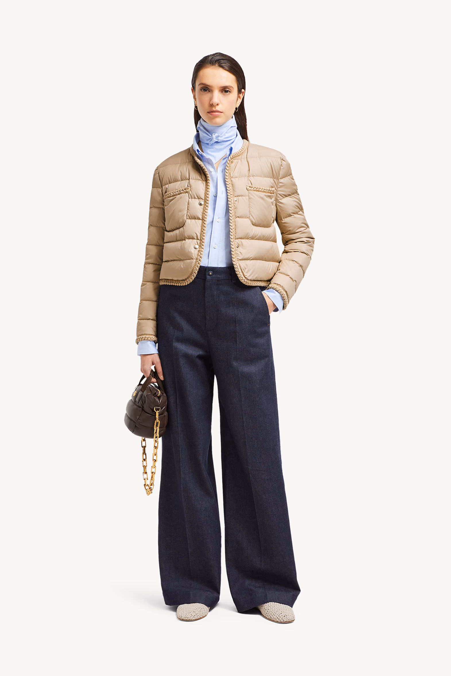 Plumífero corto con ribete trenzado Gencay Mujer Beige Moncler 0